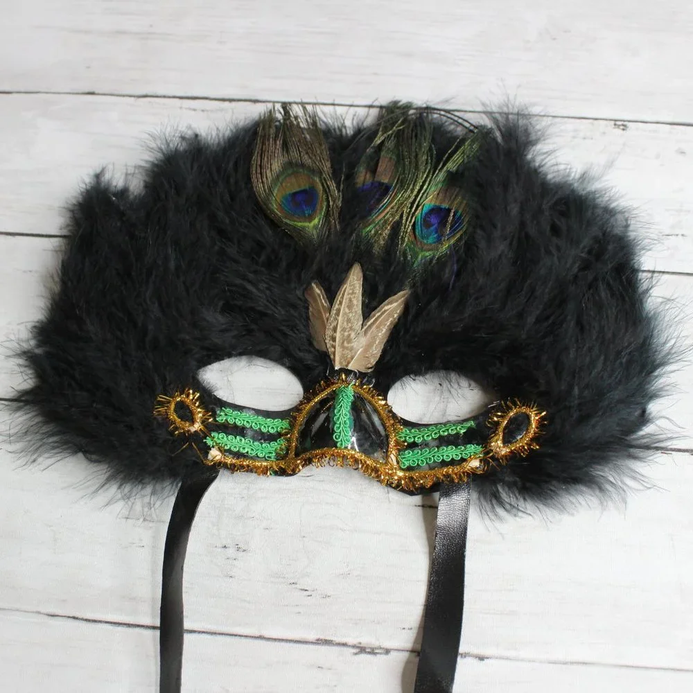 Masquerade Face Mask Peacock Feather Plumes Venetian Mardi Gras Costume